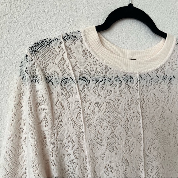 Free People Coffee In The Morning Tunic Crochet Knit Top Chamoix Medium Boho - Picture 3 of 15